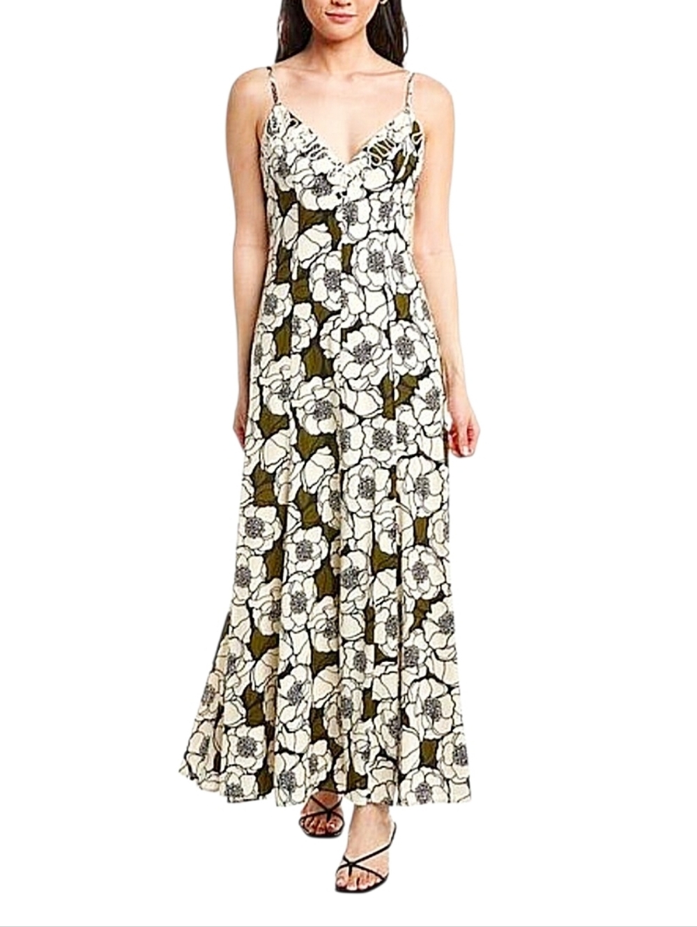 Hutch Anthropologie Baldwin Linen Blend Floral Slit Maxi Dress Size Large NWT